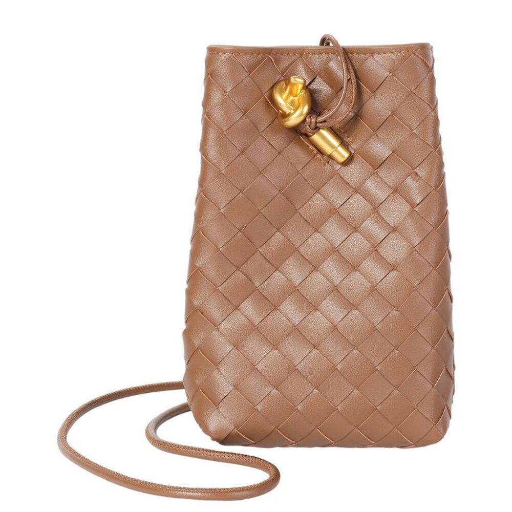 Tiffany & Fred Paris Handwoven Mini Leather Bucket Bag, Brown